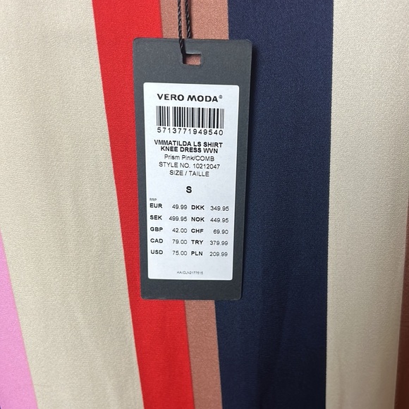 New Vero Moda Matilda Shirt Dress Drawstring Waist Long Sleeve Multi Color Dress - Picture 8 of 8